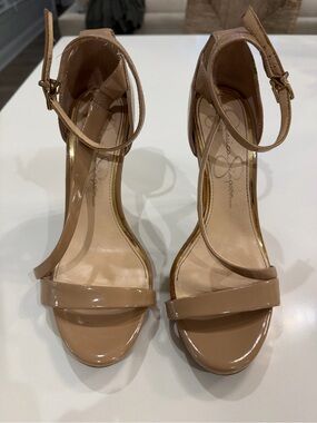 Jessica Simpson Nude Patent Ankle-Strap Heels